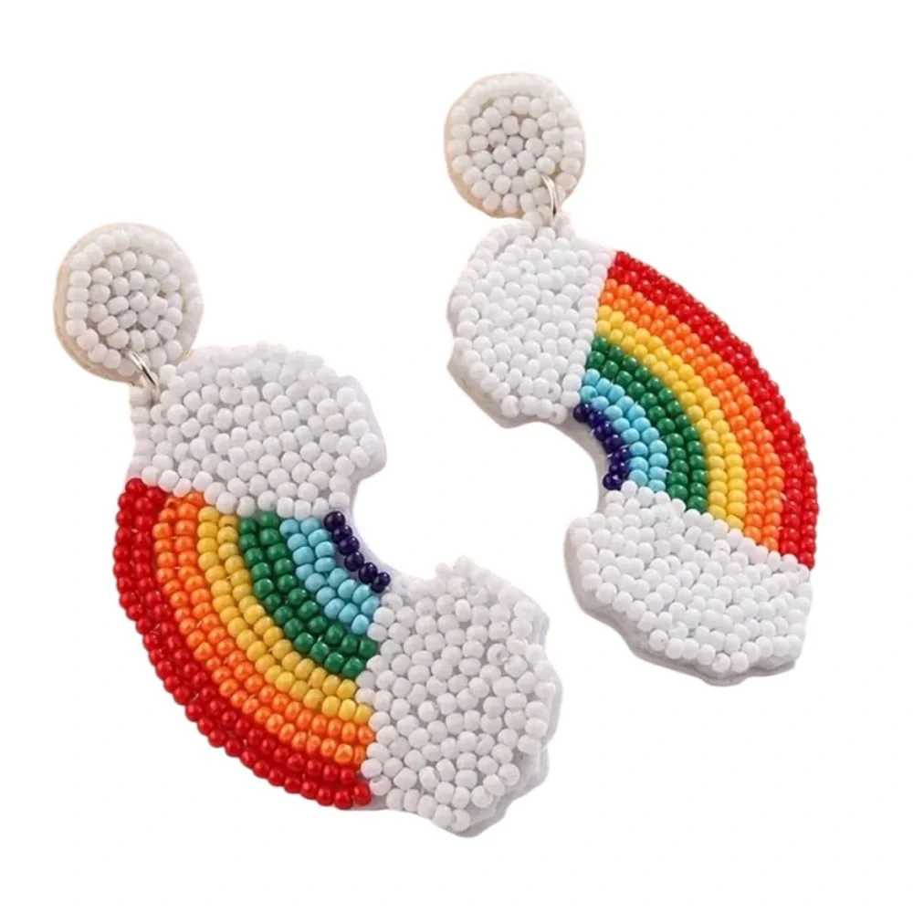 Beaded Rainbow Dangle Earrings